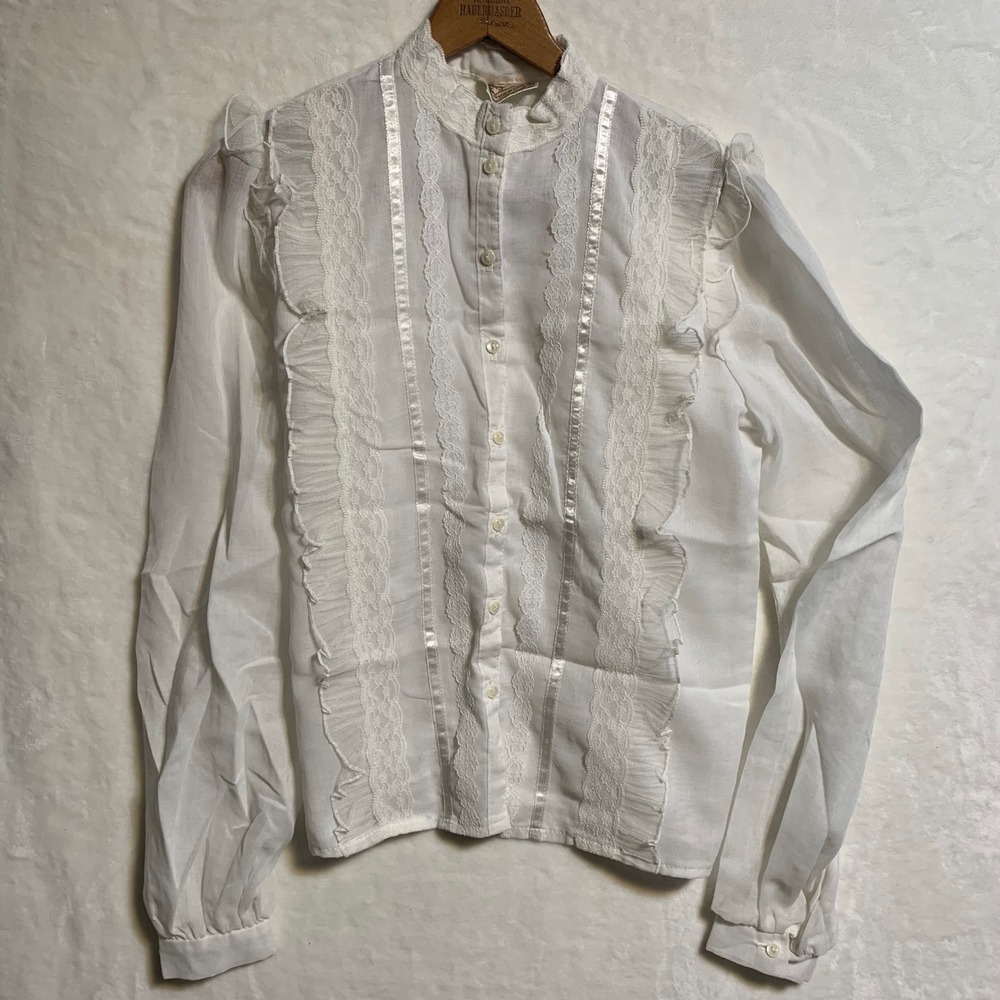 Vintage Jessicas Gunnies San Francisco White Lace Victorian Prairie Blouse Top S